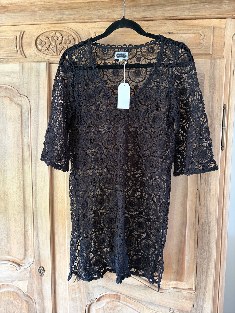 Mud Pie Black Crochet Lace Tunic Top/mini dress NWT size S(4-6)